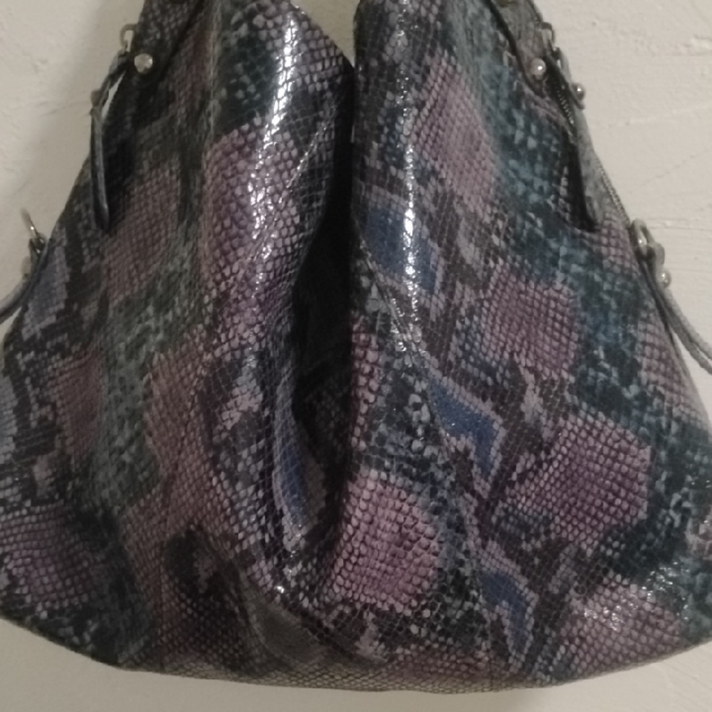 Stuart Weitzman Huge Python Snakeskin Purple Shou… - image 1
